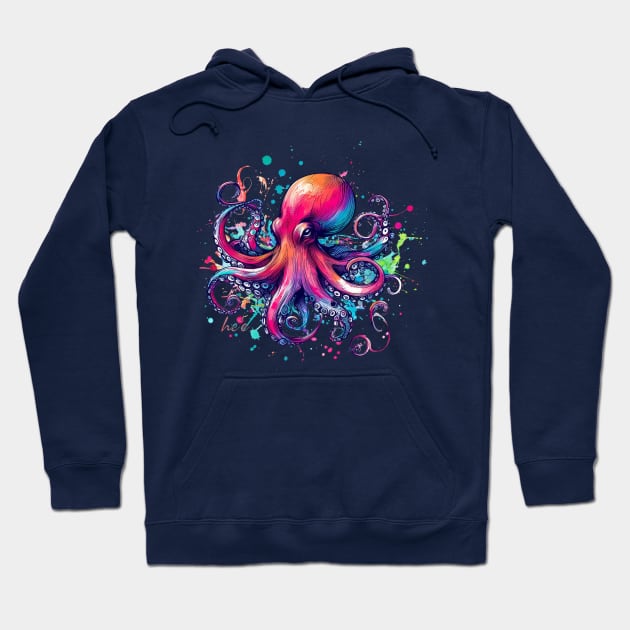 Splash of Color Octopus - He'e in Hawaiian Hoodie by Organicgal Graphics